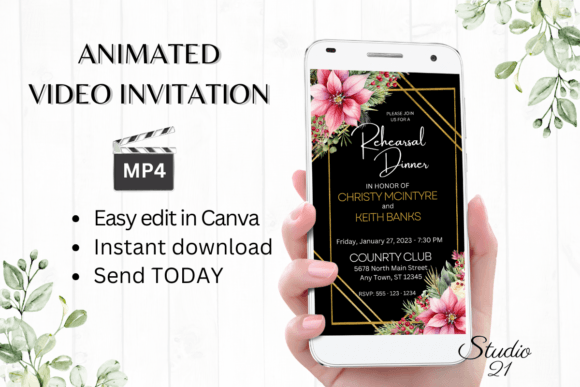 Christmas Rehearsal Dinner Invite W7195