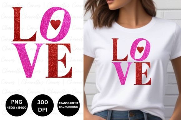 Love Typography in Red and Pink Glitter: Elevating Your Creative Projects with Sparkle