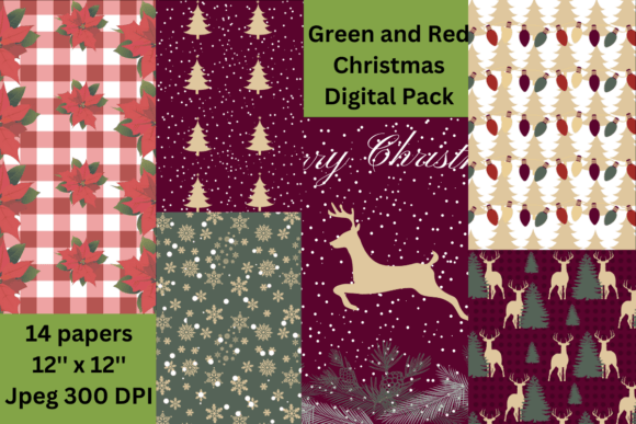 Red Green Christmas Digital Papers